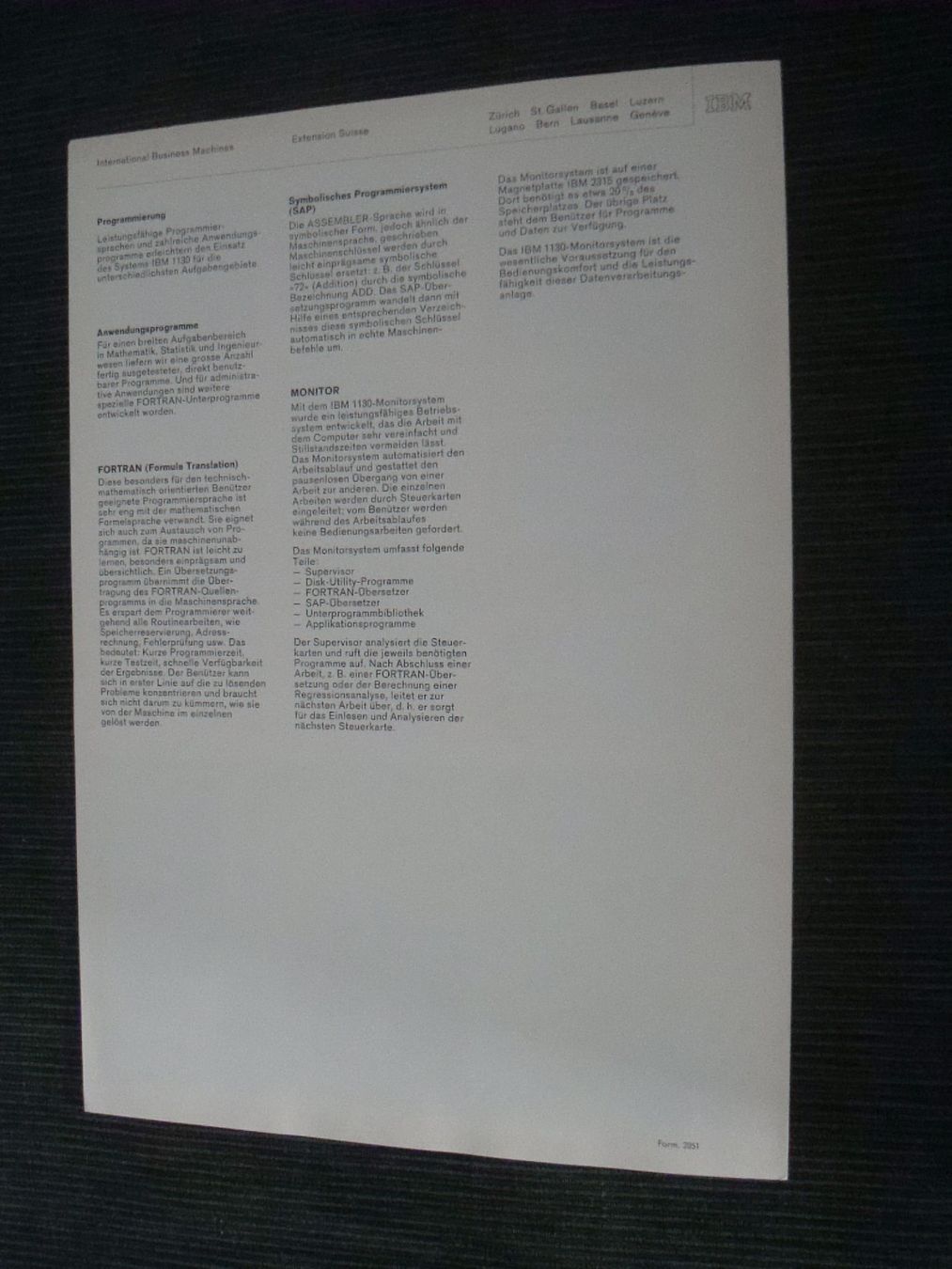 Documents: IBM Data Processing - System IBM 1130 - Prospektblatt – D'occasion à Neuenegg par flohcante 2