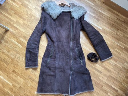 Linia Domino brown suede toscana shearling trench coat S/46