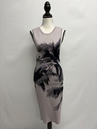 Karen Millen Kleid mit Palmenmuster 34 flieder blau Bodycon