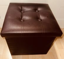 Pouf contenitore ecopelle marrone capitonné pieghevole usato