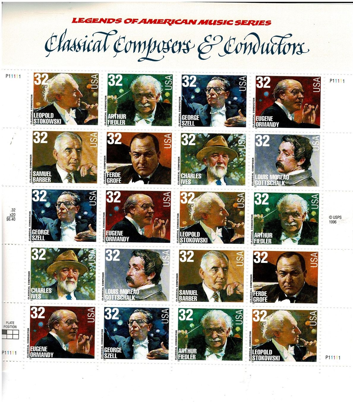 Tutti i francobolli: USA Composers & Conductors 1 KB ** – Nuovo (secondo la descrizione) da Lausanne venduto da Whorvath