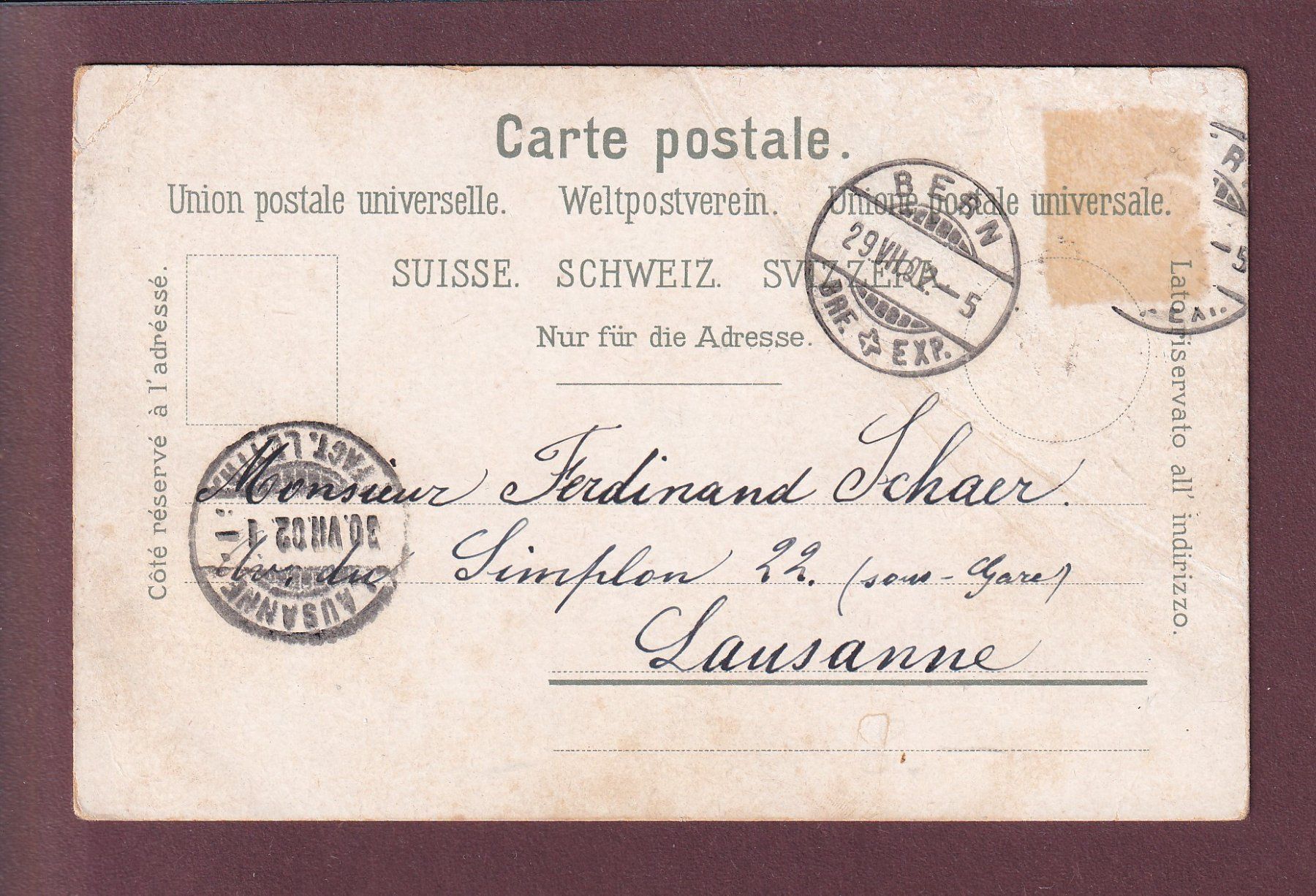 Ansichtskarten: BERN - Bärengraben - 1902 // Eckbug // – Gebraucht aus Pully von nicecards 1