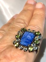 Natural Sodalite Topaz & Peridot Black Rhodium SS925 Ring