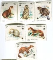 Briefmarken "Marder, Hermelin, Fischotter, Biber". Polen