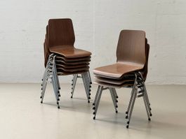 Holzfurnier & Chrom Stapelstühle, Mid-Century Look