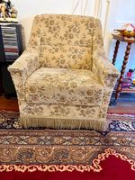 Fauteuil style vintage fleuri franges bon état