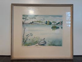 Aquarell "Partie vom alten Rhein" signiert Anselmi, 1959