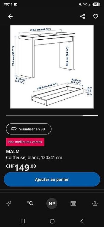 Coiffeuse ou bureau malm ikea brun - Ameublement