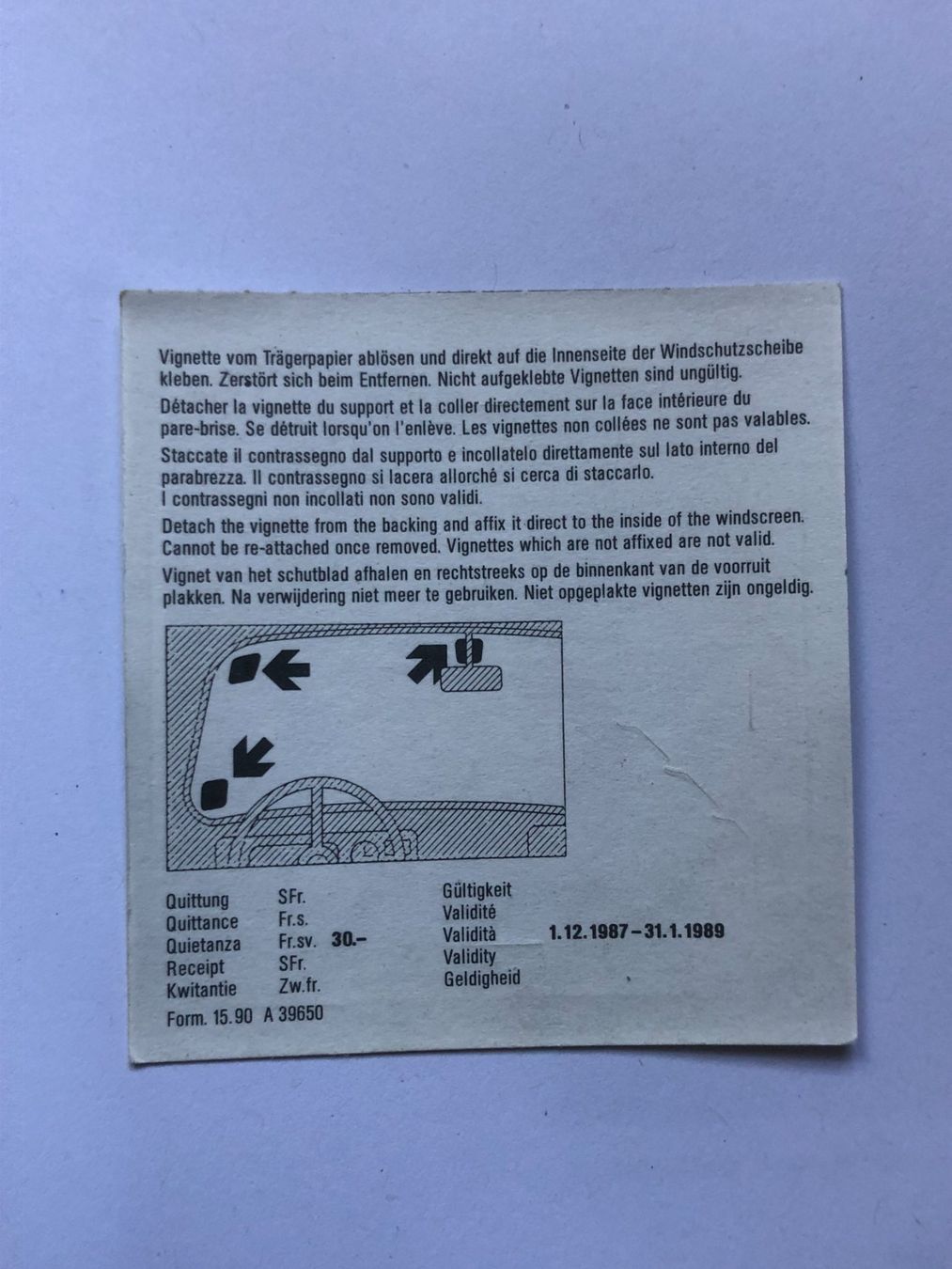 Vignette autostradali: Autobahnvignette 1988 – Usato da Ganterschwil venduto da ganterb 1