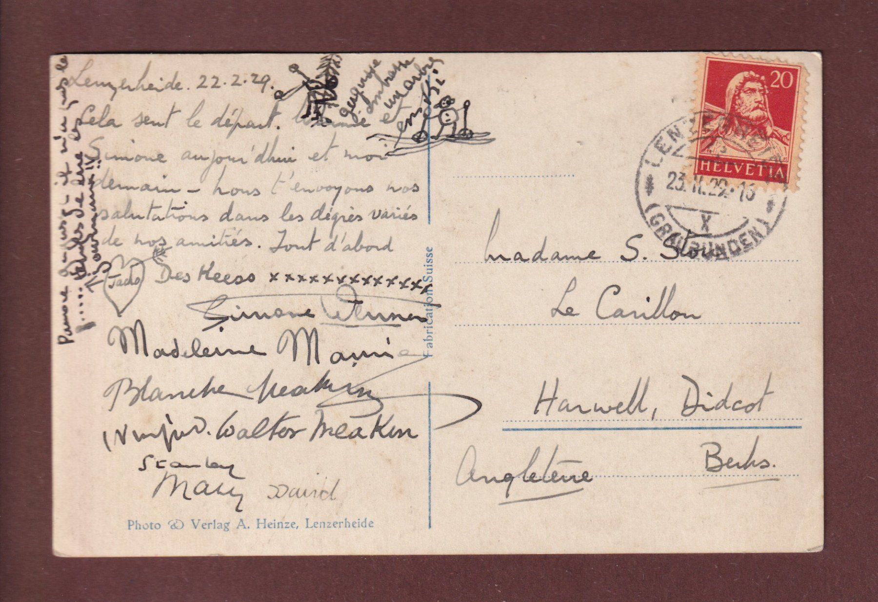 Cartoline postali: STÄTZERHORNSATTEL - Skifahrer - 1929 // Eckbug // – Usato da Pully venduto da nicecards 1