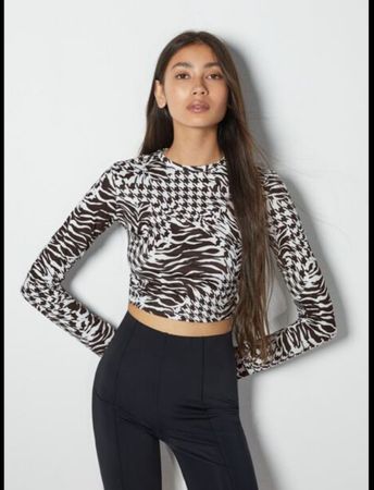 Bershka Crop Top, Gr. S, Animal Print