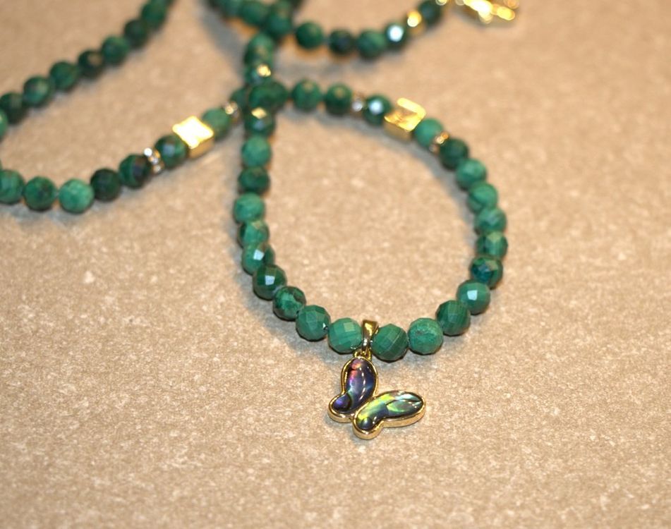 GAVU Edelstein-Halskette Mit 4x3mm Perlen - Blau & Grün Gradient