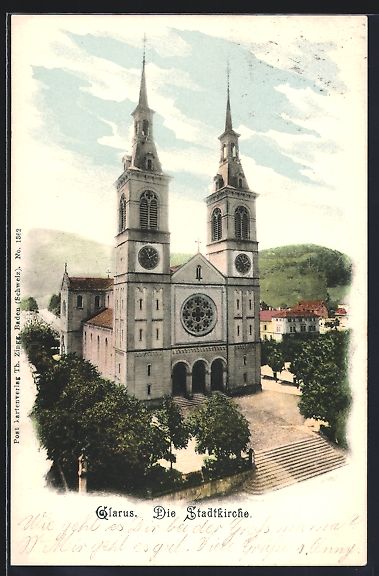 Cartoline postali: AK Glarus, Die Stadtkirche, 1905 – Usato da Berlin venduto da bartko-reher