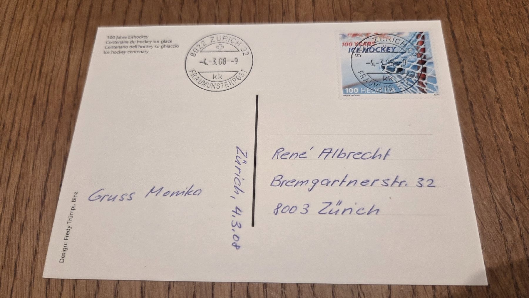 Tutti i francobolli: 2008 FDC Maximumkarte 100 Jahre Eishockey – Usato da Arni AG venduto da Moth68 1