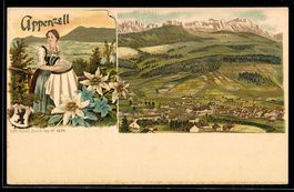 Litho Appenzell, Trachtenfrau, Edelweiss