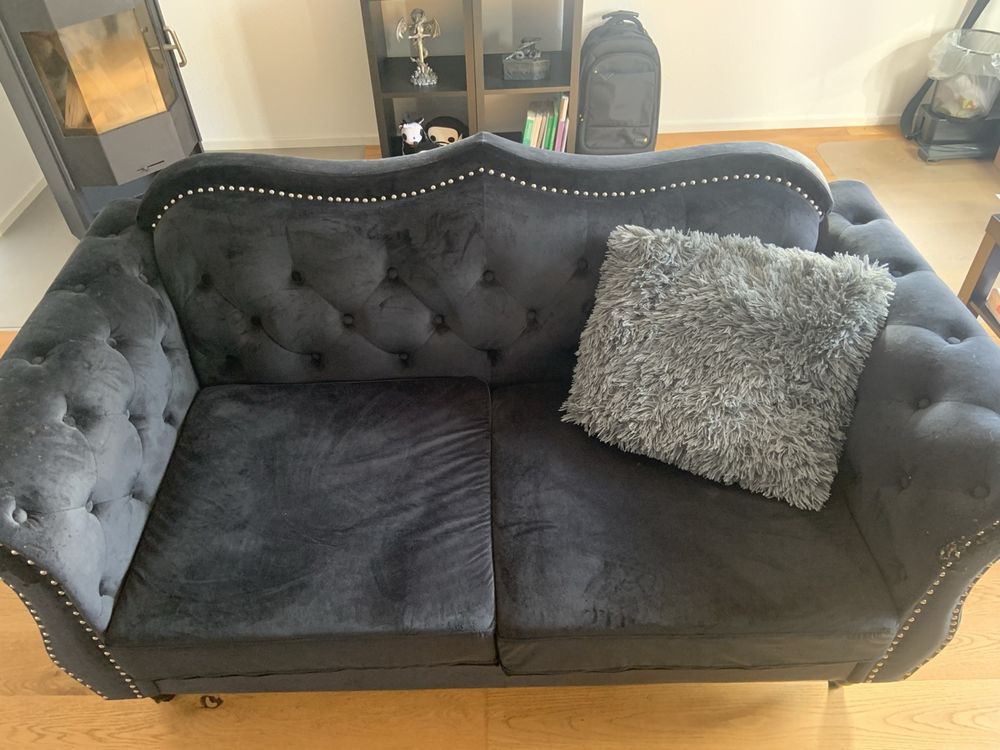 Edles 2er & 3er Samt Sofa Gothic Chesterfield schwarz black (Gebraucht ...