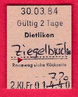KARTON BILLETT, DIETLIKON - ZIEGELBRÜCKE, 2.KLASSE, EINFACH