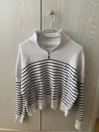Pullover Mango gestreift mit Reissverschluss Kragen 