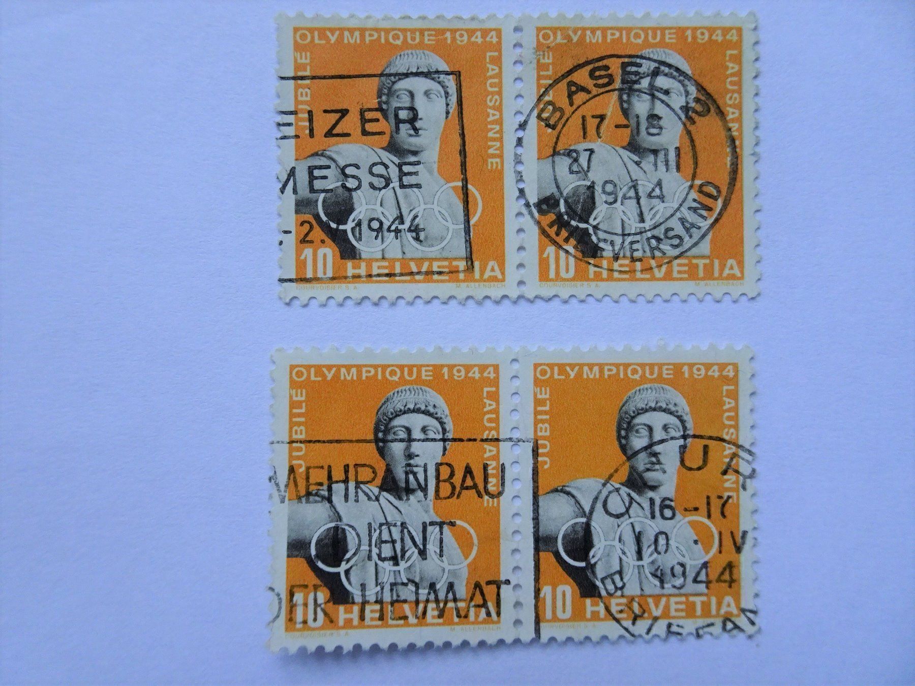Alle Briefmarken: 1944  Zweier-Streiffen – Gebraucht aus Aadorf von Chnorli-Furz