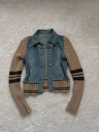 vintage Jeansjacke mit Strickärmeln