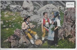Appenzellertrachten - costumes - Drei Kinder - Litho