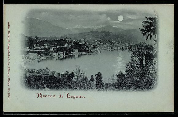 Ansichtskarten: Mondschein-AK Lugano, Panorama mit Berge – Gebraucht aus Berlin von bartko-reher