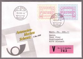 ATM 8A_FDC 5.11.90 Bern 1___WERTBRIEF ! ___ >Porto 9.00 !