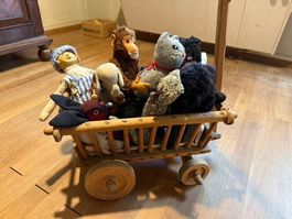 Holzwägeli mit lustiger Truppe Vintage Spielzeug Kollektion