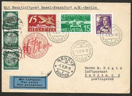 Flugpost Schweiz 1934 Genf Frankfurt Berlin Luftpost