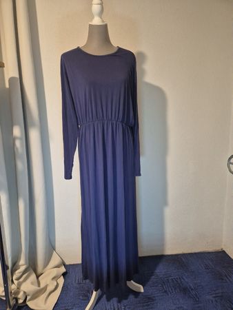 Langarm Kleid blau elastisch Taillengummi Grösse L/Xl