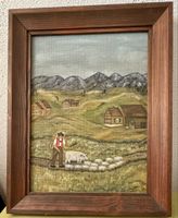 Ölbild E. Lüthi 1979 Bauernmotiv Holzrahmen