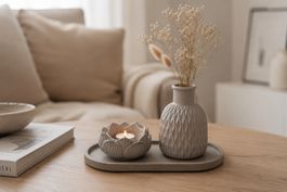 Handgefertigtes Beton Deko-Set | Vase, Kerzenhalter & Tablet