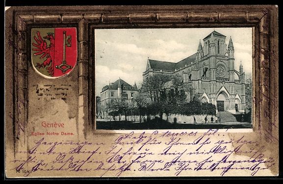 Ansichtskarten: Lithographie Genève, Eglise Notre Dame – Gebraucht aus Berlin von bartko-reher