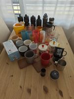 Lot of mugs, glasses, water bottles