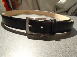Gürtel 90, Leather, schwarz/Gürtelschnalle silberfarbig