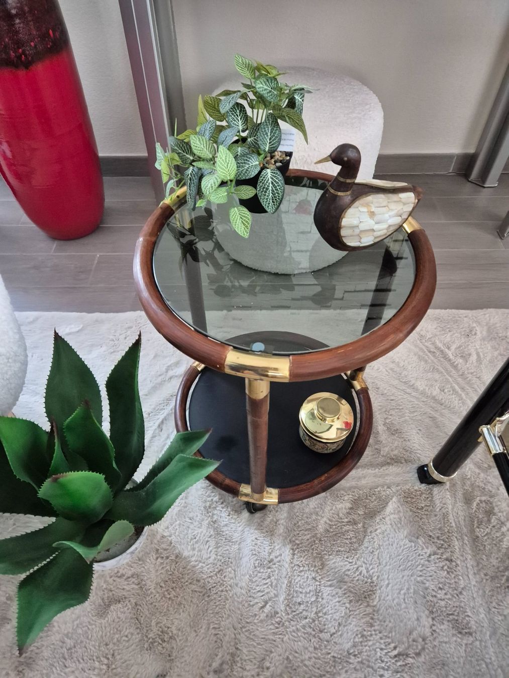 Tavoli: Table basse sur roulettes en rotin ancienne – Usato da Fully venduto da tameab 1