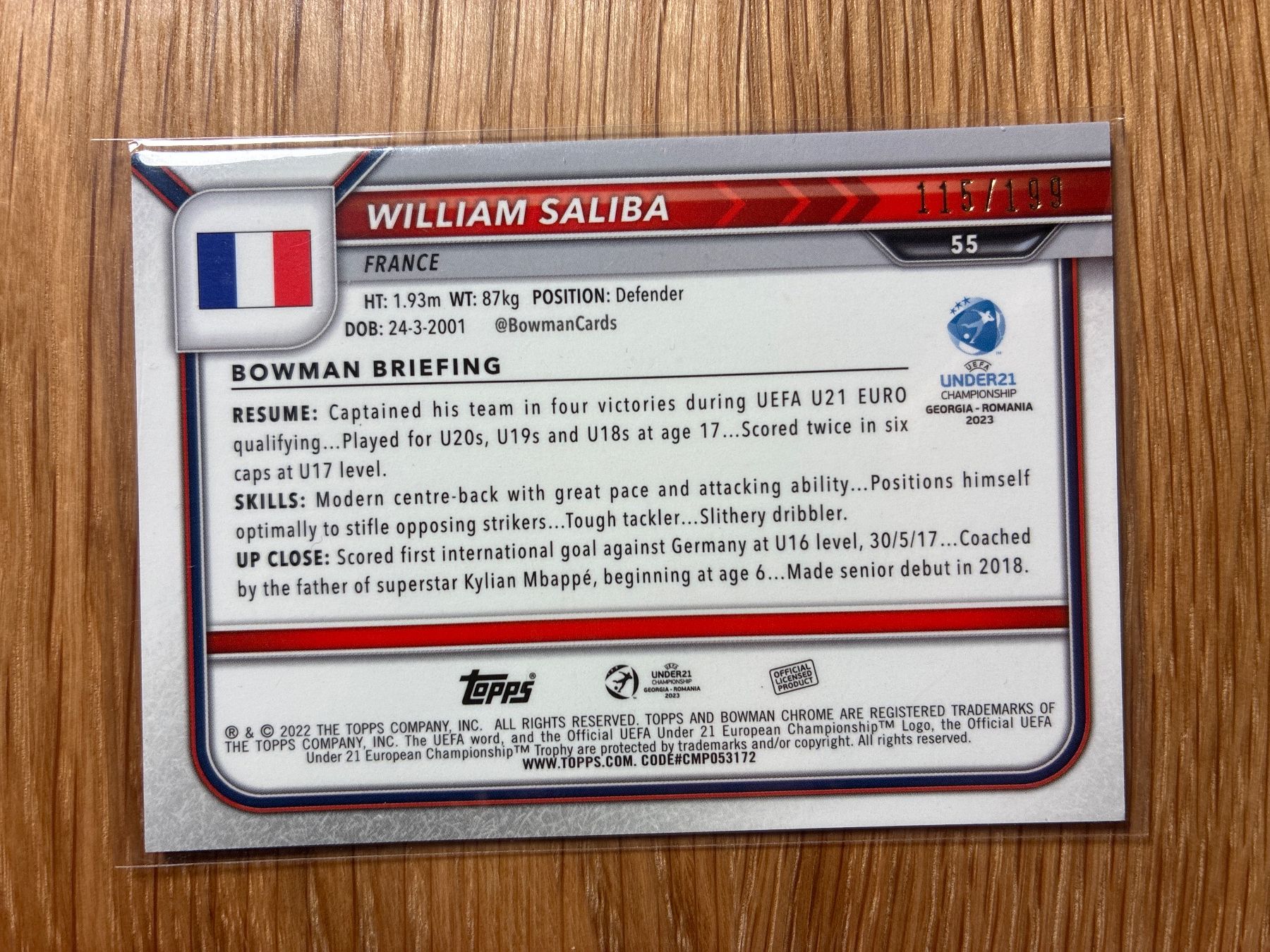 Topps Carte collezionabili: Topps Chrome Bowman William Saliba /199 – Usato da Wangenried venduto da Garagara 1