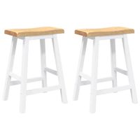 Barhocker 2 Stk. Weiß Massivholz Gummibaum
