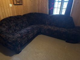 Gemütliche Wohnlandschaft Ecksofa Sofa Velours Stoff dunkel