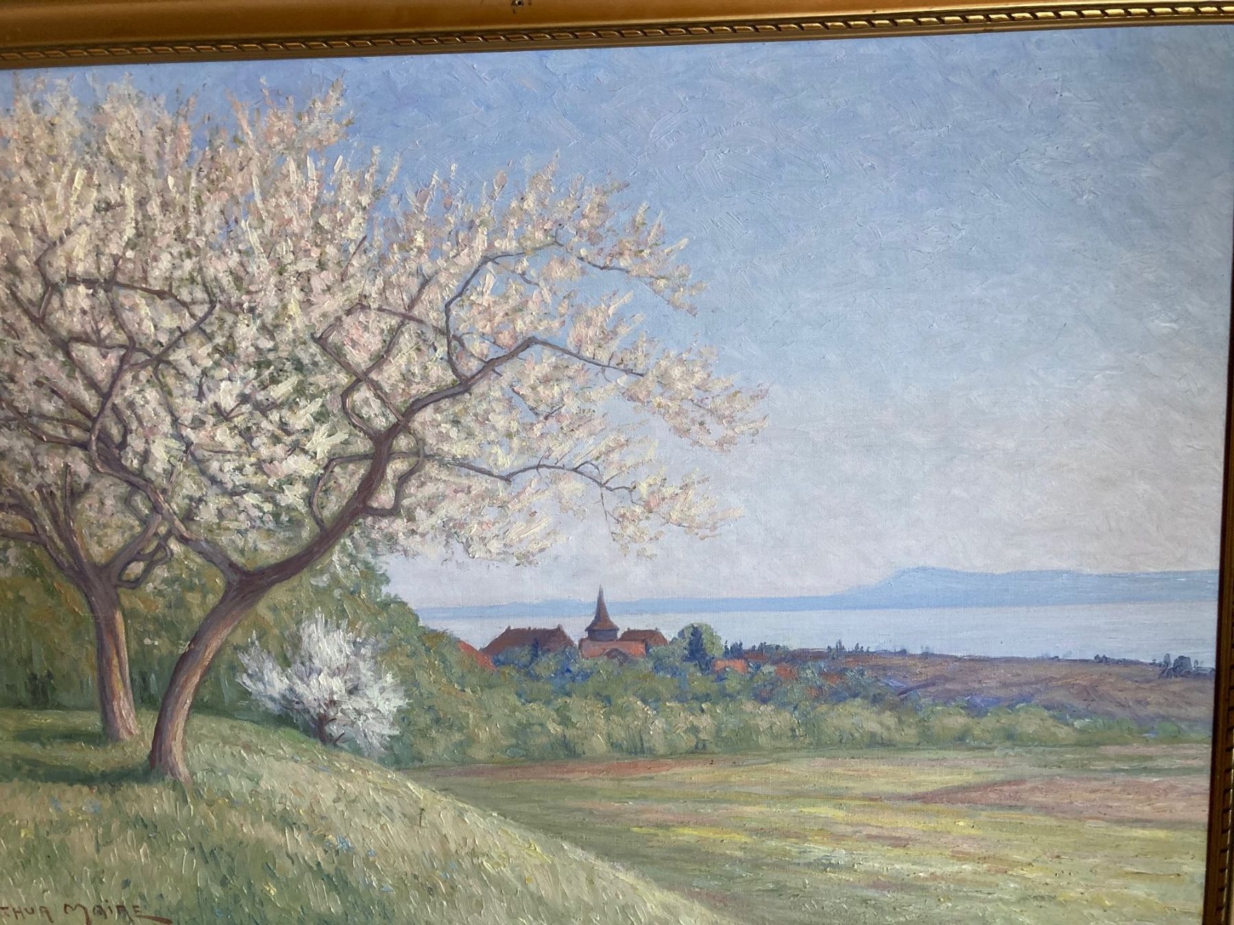 Dipinti: Tableau d'Arthur Maire, le village de Concise. – Usato da La Chaux-de-Fonds venduto da venteperso5 1