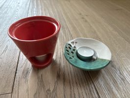 2 Rechaudkerzen Beleuchtung/eins aus Ton