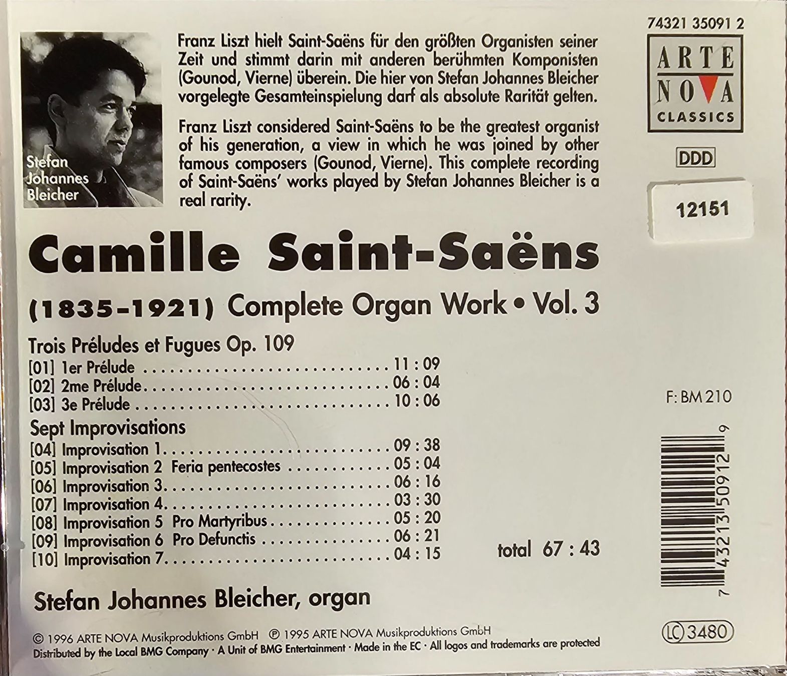 CD: Camille Saint-Saëns - Complete Organ Work Vol. 3 – Usato da Wahlen b. Laufen venduto da Cg10 1