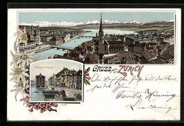 Litho Zürich, Rathausquai, Ortsansicht 