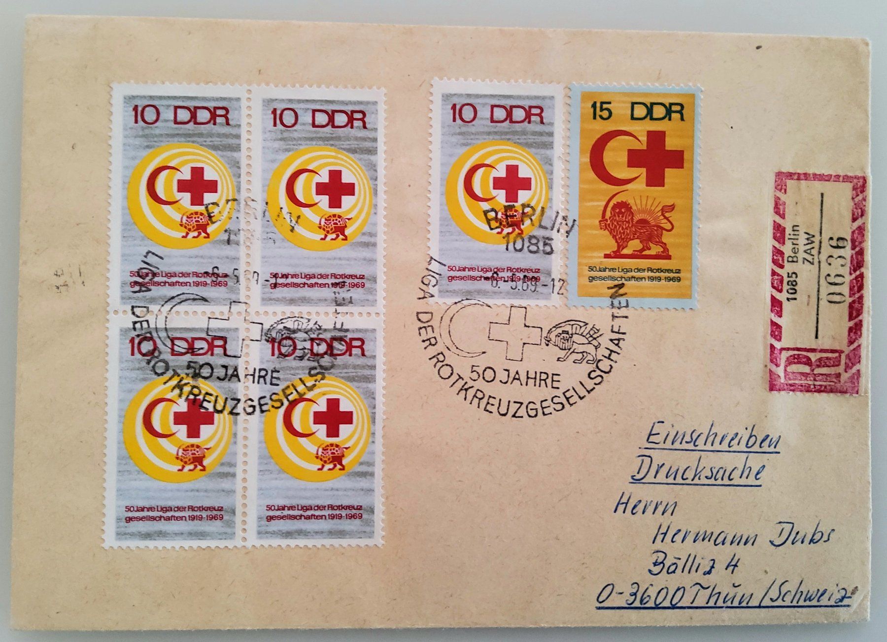 Tutti i francobolli: DDR - Rotes Kreuz, 1969, Brief Berlin - Thun – Usato da Buchrain venduto da mue_kru