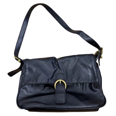 Shoulder Bag Black Leather Buckle Used