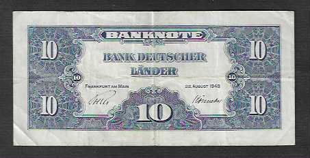 Banknoten: Germania  10  Mark  1949  Gebraucht – Gebraucht aus Gordola von coinsandnotes 1