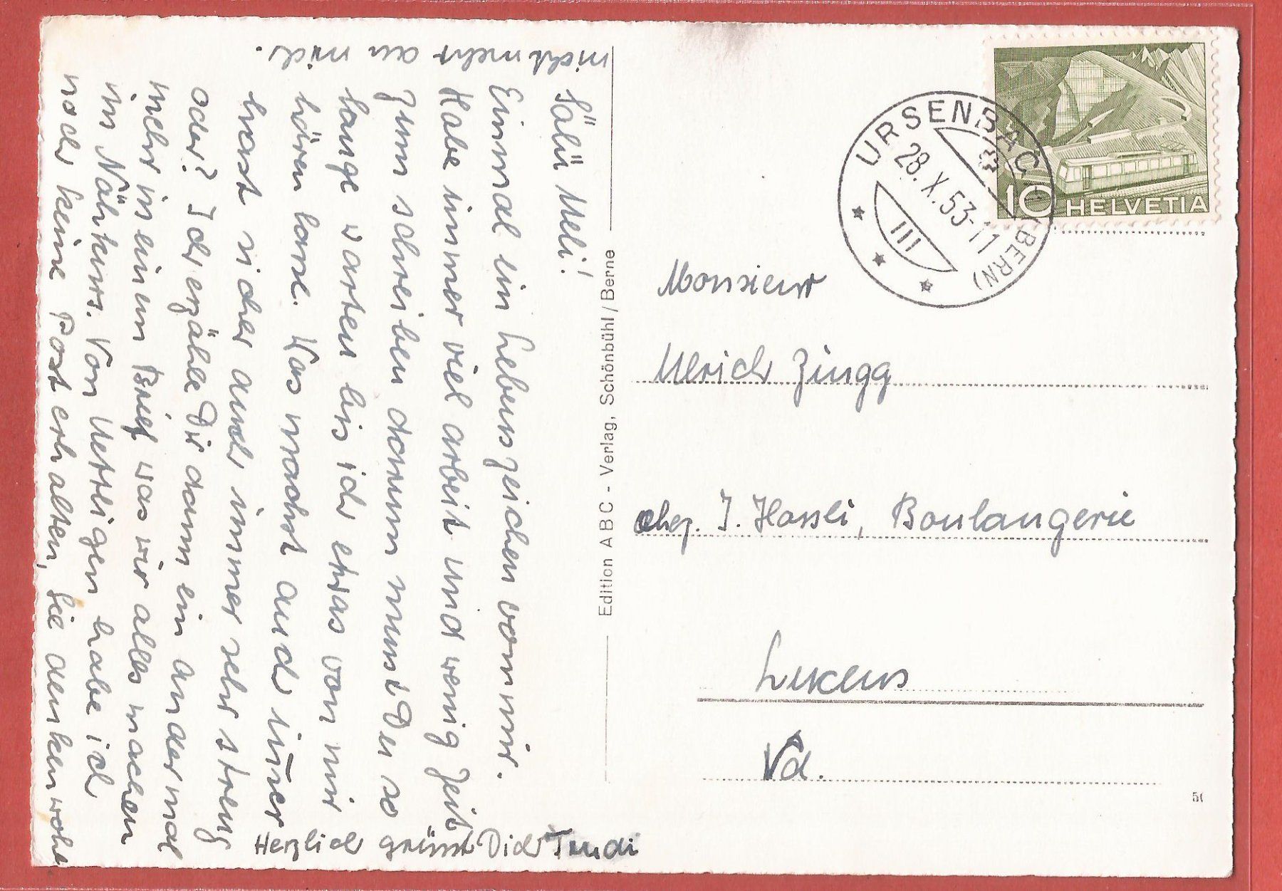 Cartoline postali: Ursenbach - Flugaufnahme 1953 – Usato da Fislisbach venduto da Porano 1