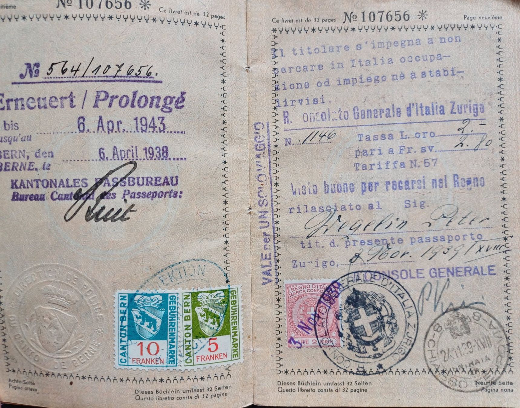 Documents: Antiker SCHWEIZER PASS 1935 mit vielen Stempeln – D'occasion à Brittnau par  3