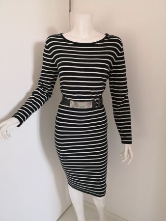 🤩NULU NEW LOOK STRICK-KLEID GESTREIFT SCHWARZ-WEISS