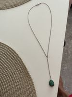 Art Deco Collier Argent 925 avec pierre verte 